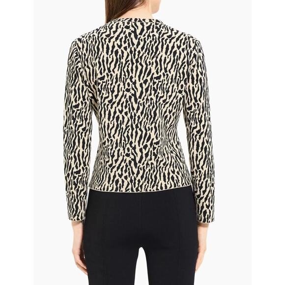 Theory Leopard Jacquard Fitted Cardigan in Cotton Dark Ecru Black Bristol Small - Picture 2 of 7